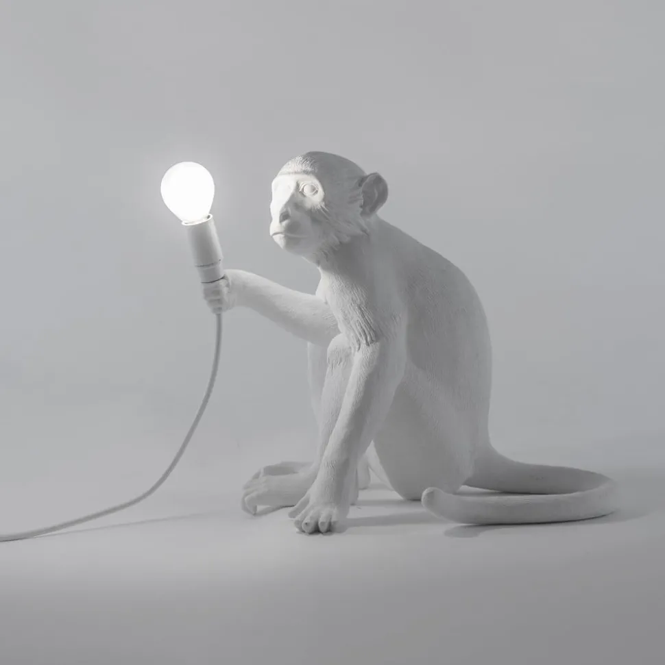 LED-dekobordlampe Monkey Lamp, hvit, sitter