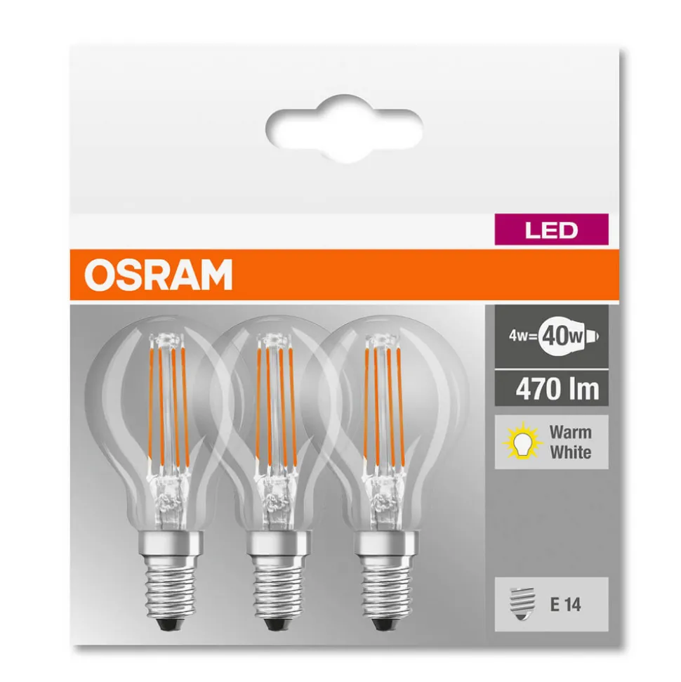 LED-filamentpære E14 4 W, varmhvit, 3-pakk