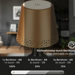 LED-flaskelampe batteri IP44 med dimmer, gull