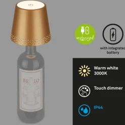 LED-flaskelampe batteri IP44 med dimmer, gull