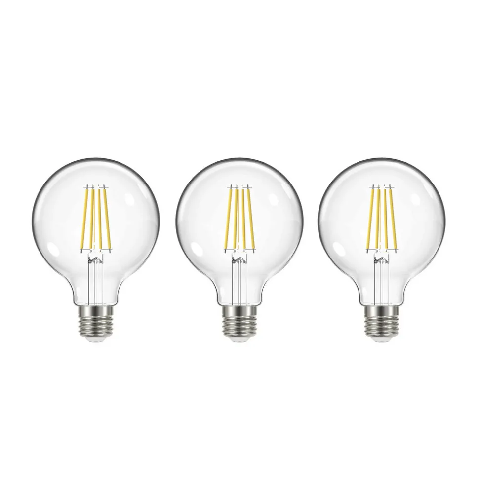 LED-glidelampe, E27, G95, 3,8 W, 3000K, 806 lm, 3 stk