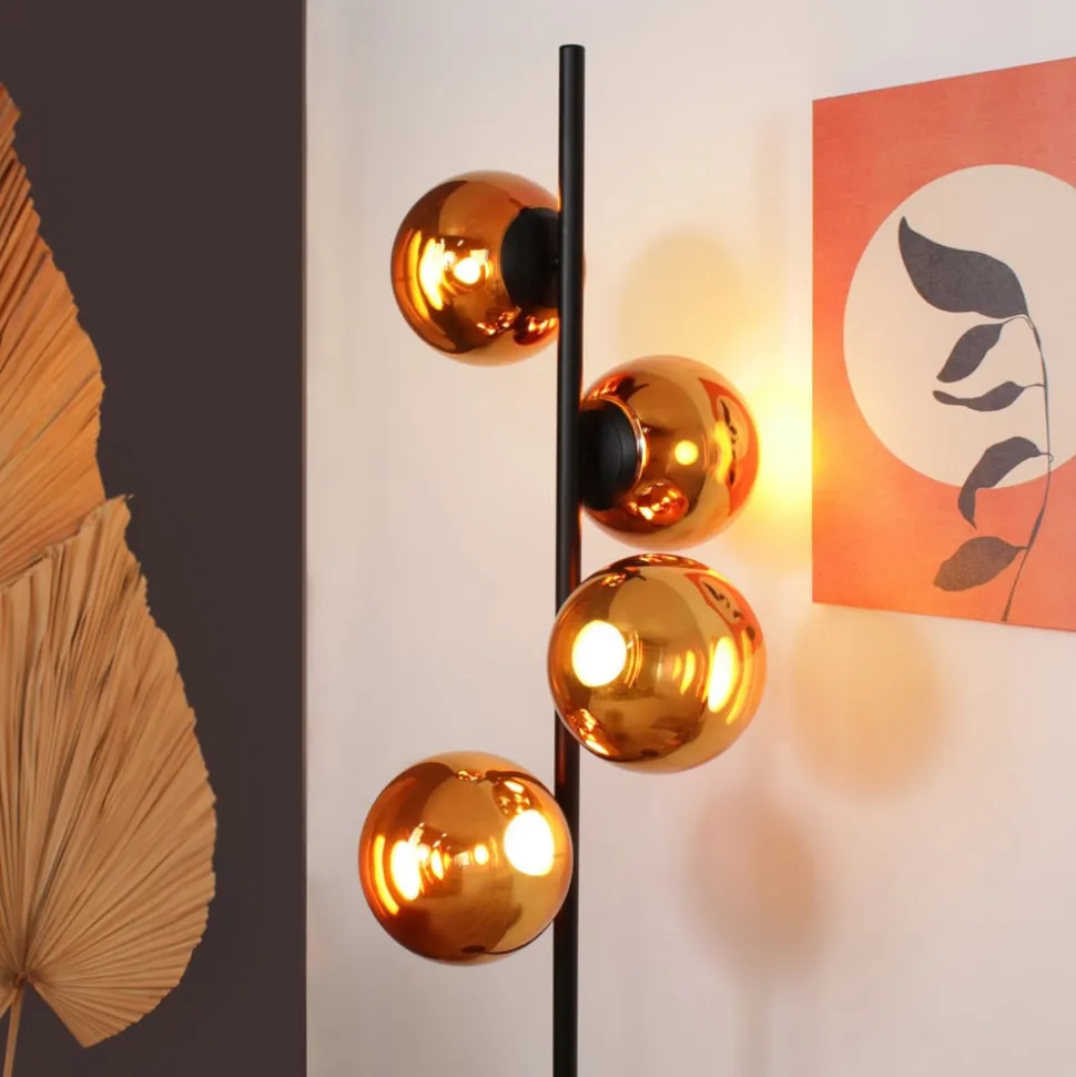 LED-gulvlampe Altaïr ravfarget høyde 160 cm 4 lyskilder glass