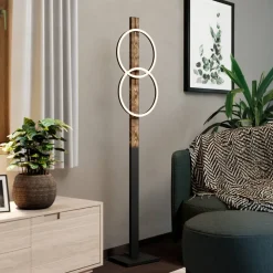 LED-gulvlampe Boyal, brun, høyde 150 cm, tre, 2 lyskilder.