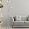 LED-gulvlampe Ebro, høyde 194 cm, nikkelfarget, 2-lys.