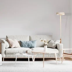 LED-gulvlampe Noa II, berøringsdimmer, stål, hvit/trefarget