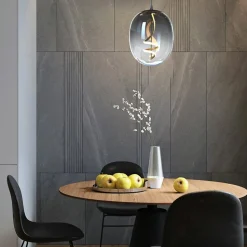 LED-hengelampe Lilly, glass, røykgrå, Ø 28 cm, 4000 K