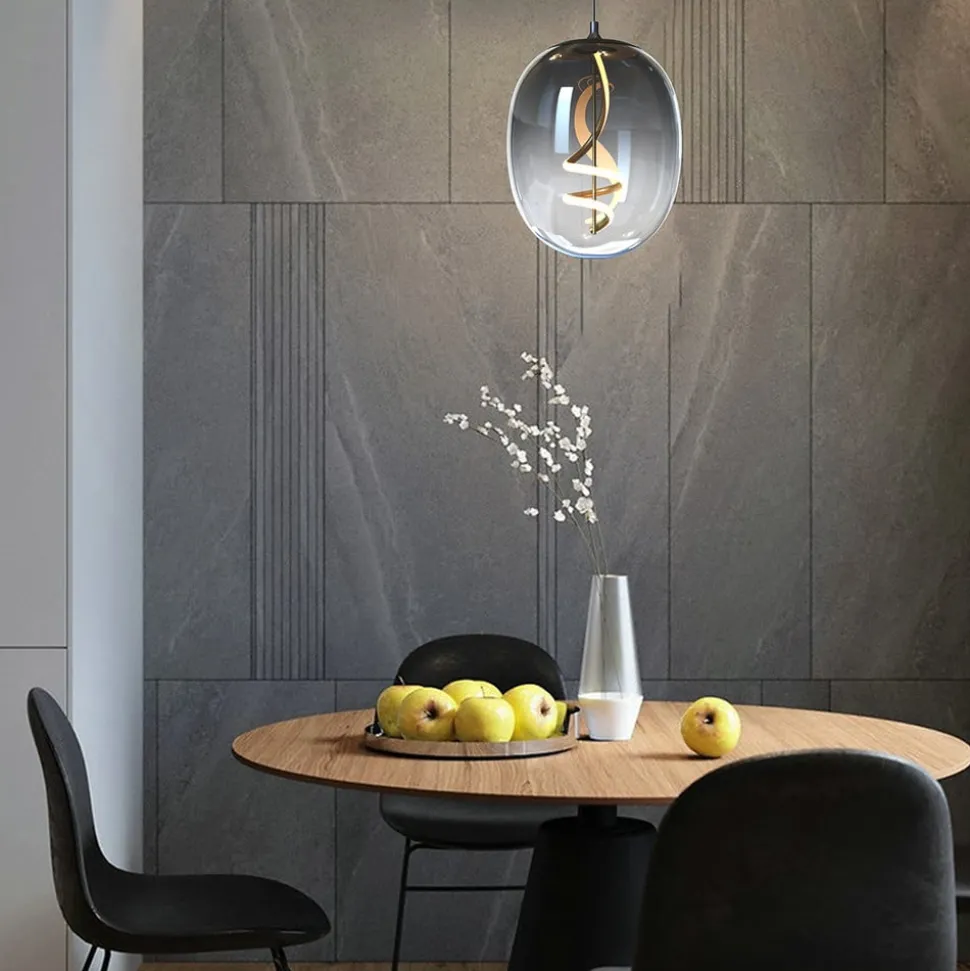 LED-hengelampe Lilly, glass, røykgrå, Ø 28 cm, 4000 K