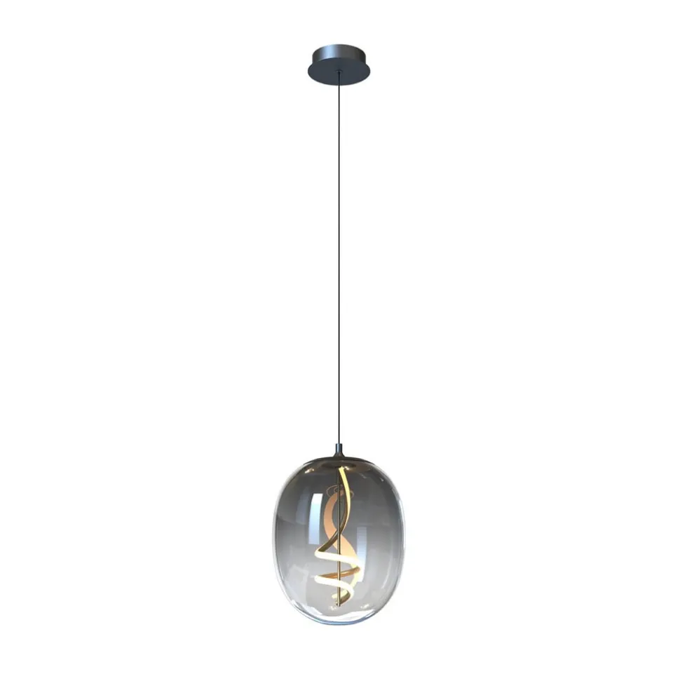 LED-hengelampe Lilly, glass, røykgrå, Ø 28 cm, 4000 K