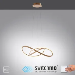 LED-hengelampe Maria, dimbar i 3 trinn, messing