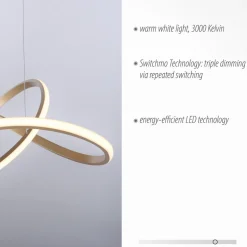 LED-hengelampe Maria, dimbar i 3 trinn, messing