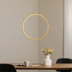 LED-hengelampe Saturno vertikal, gull, Ø 50 cm, metall