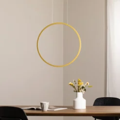 LED-hengelampe Saturno vertikal, gull, Ø 50 cm, metall