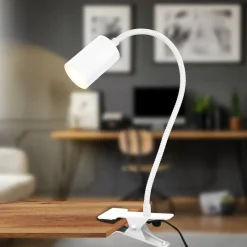 LED-klemmelampe Fleks, hvit, fleksibel, metall