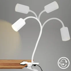 LED-klemmelampe Fleks, hvit, fleksibel, metall