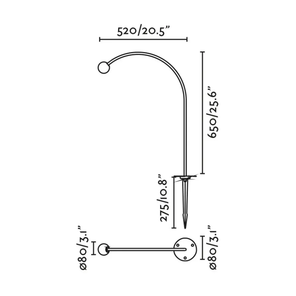 LED-lampe med jordspyd Cuca, svart, stål/glass, høyde 65 cm