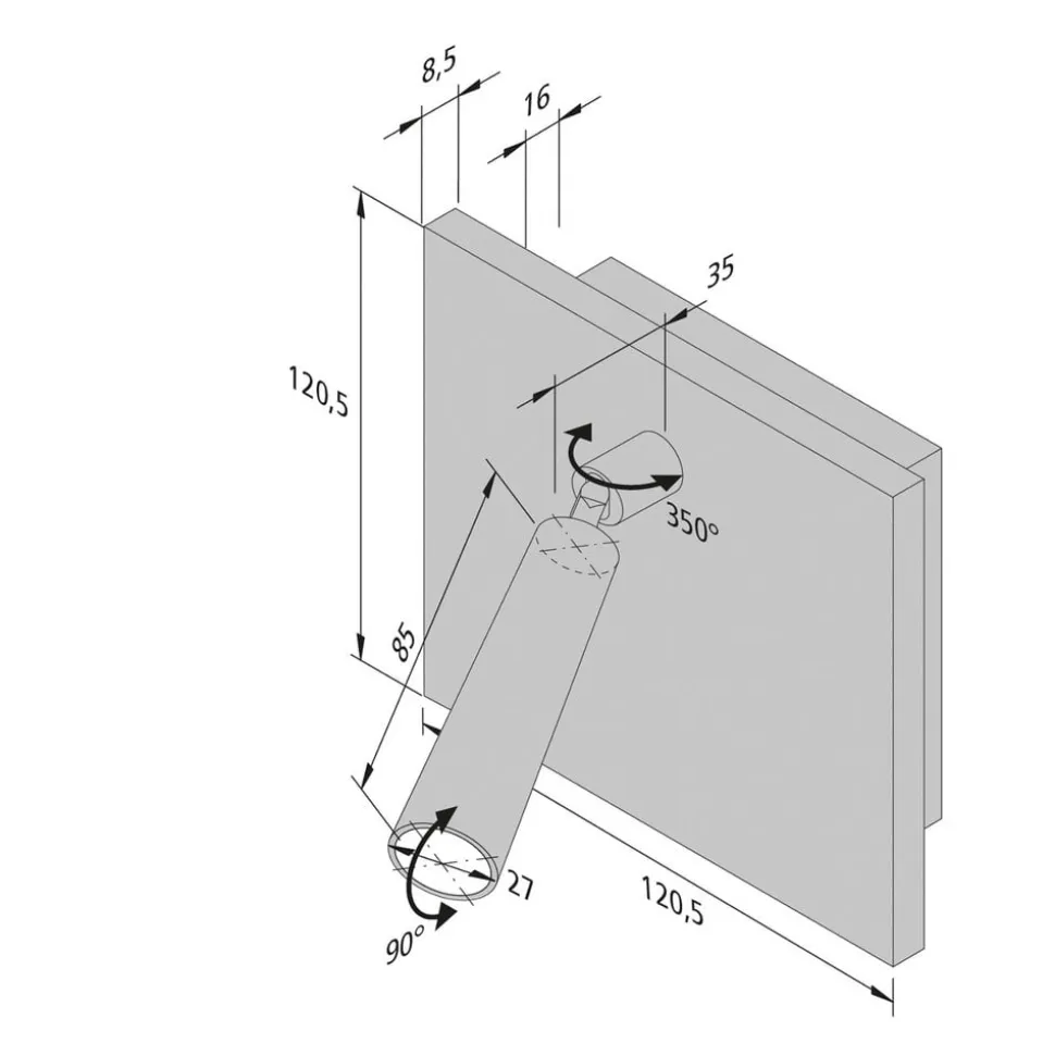 LED-leselampe, innfelt/montert, svart