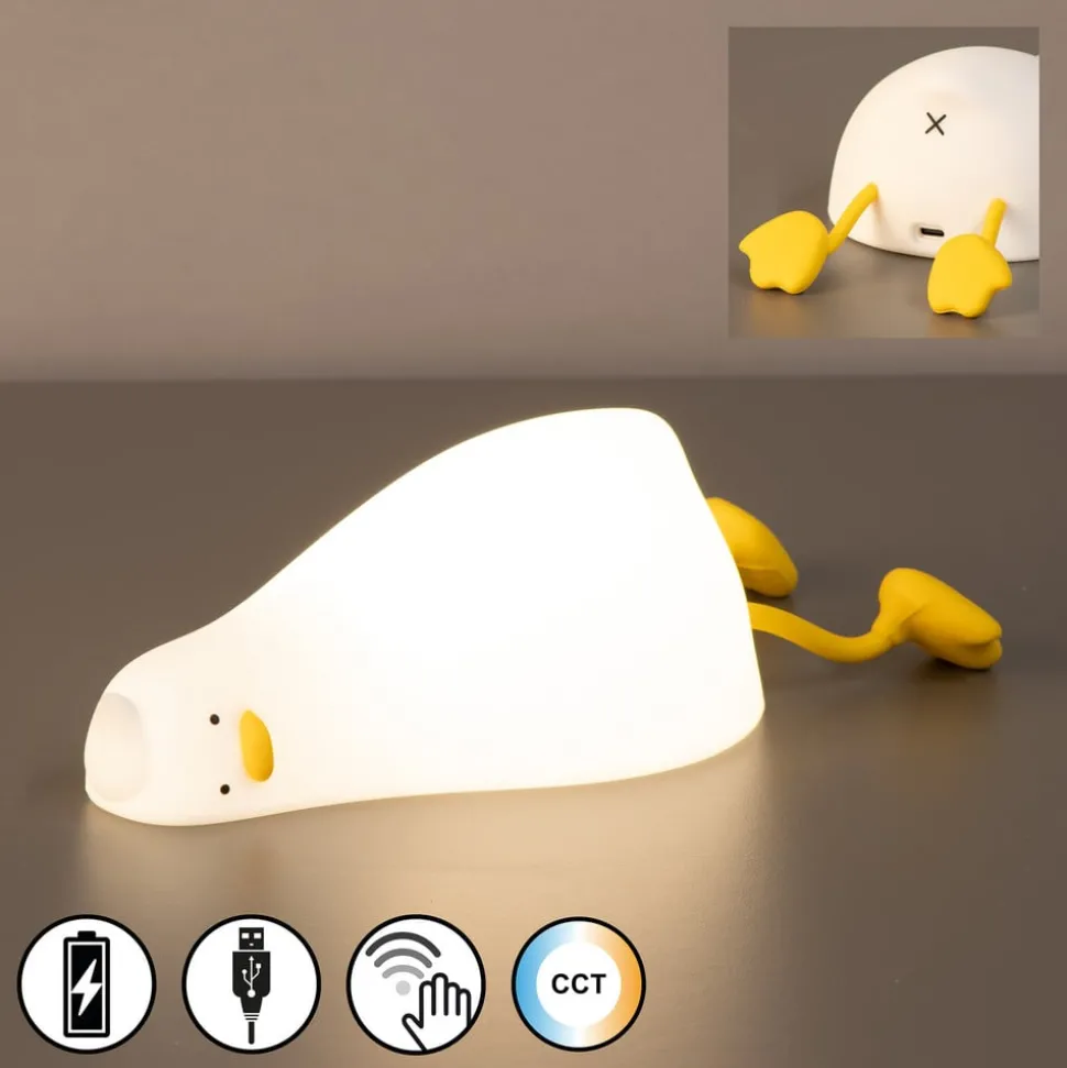 LED-nattbordslampe Ducky, and, hvit, timer, dimbar