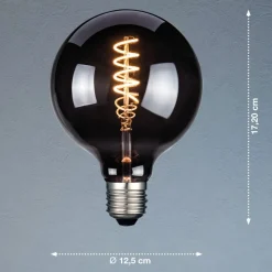 LED-pære, E27, G125, røykfarget, 4 W, 1800 K, 60 lm