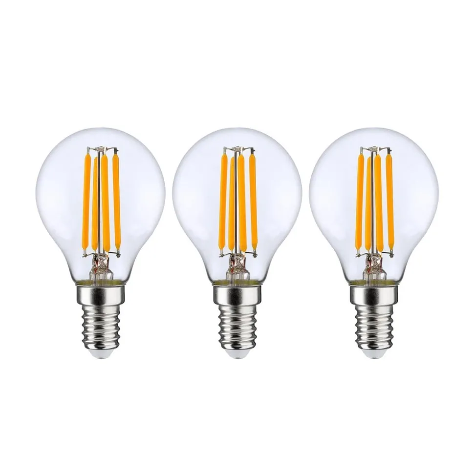 LED-pære E14 P45, 4W, klar, 2700K, dimbar, sett med 3 stk