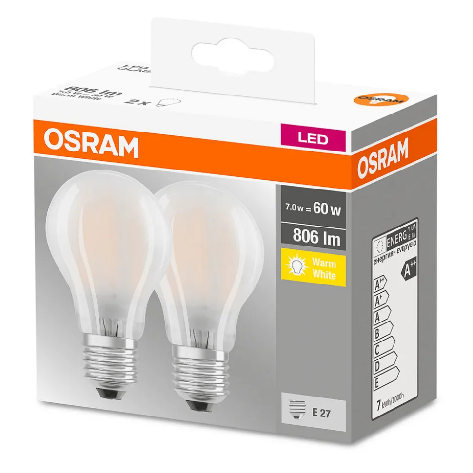 LED-pære E27 6,5W 827 matt 2 stk