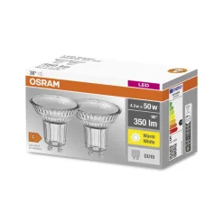 LED-reflektorpære GU10 PAR16 4,3W 2700K 36° sett med 2 stk
