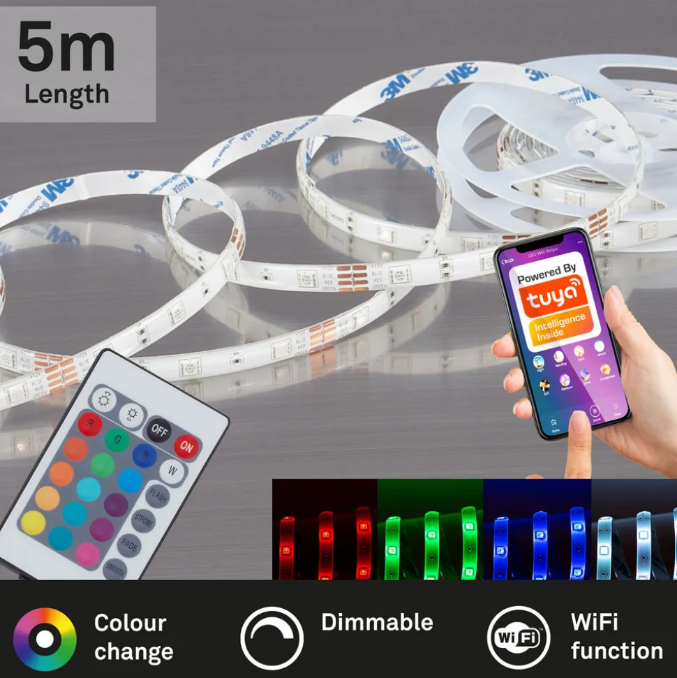 LED-RGB-stripe WiFi, 500cm med fjernkontroll
