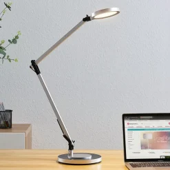 LED-skrivebordslampe Rilana med dimmer, sølvfarget