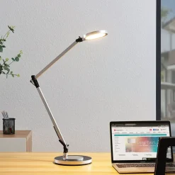 LED-skrivebordslampe Rilana med dimmer, sølvfarget