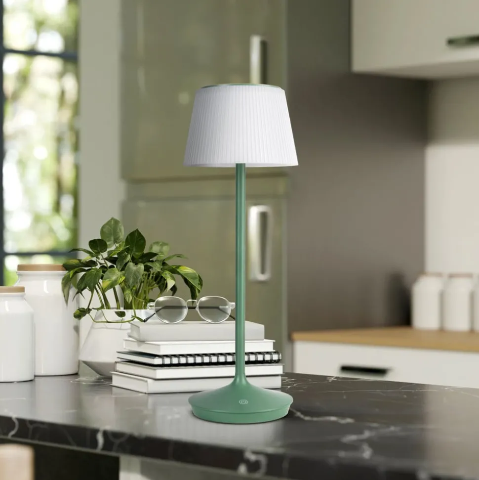 LED-solcelle-bordlampe Emmi CCT oppladbar, grønn