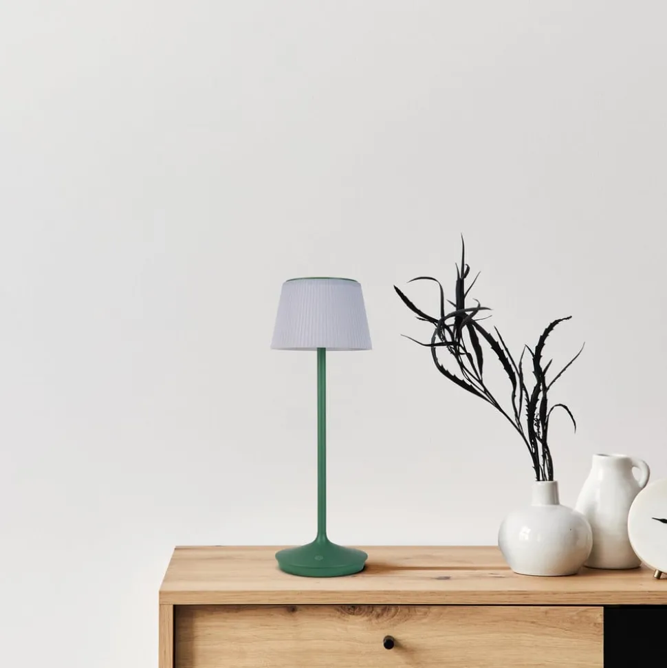 LED-solcelle-bordlampe Emmi CCT oppladbar, grønn