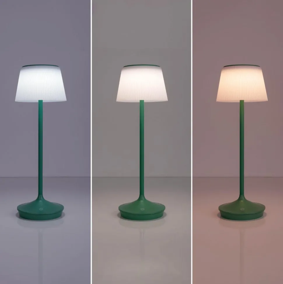 LED-solcelle-bordlampe Emmi CCT oppladbar, grønn