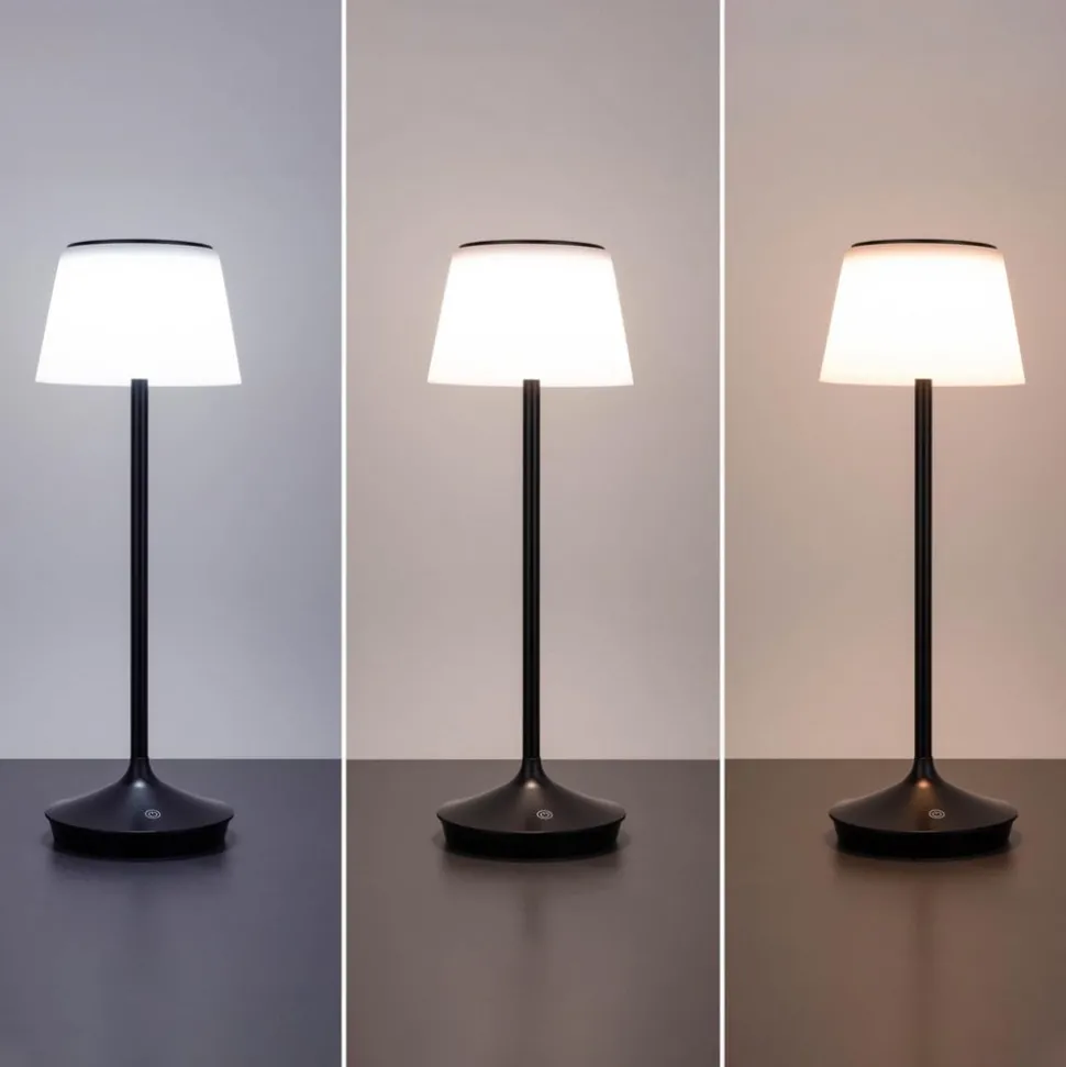 LED-solcelle-bordlampe Emmi CCT oppladbar, svart