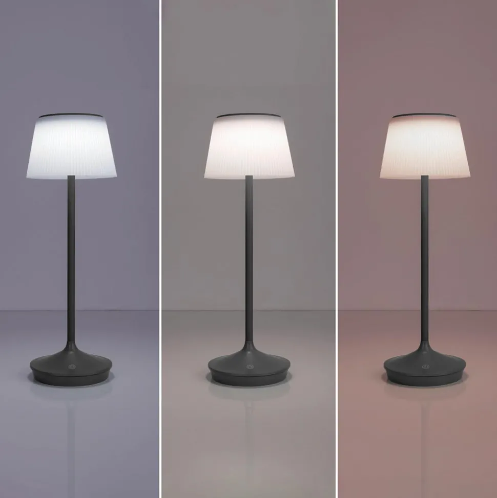 LED-solcelle-bordlampe Emmi CCT oppladbar, grå