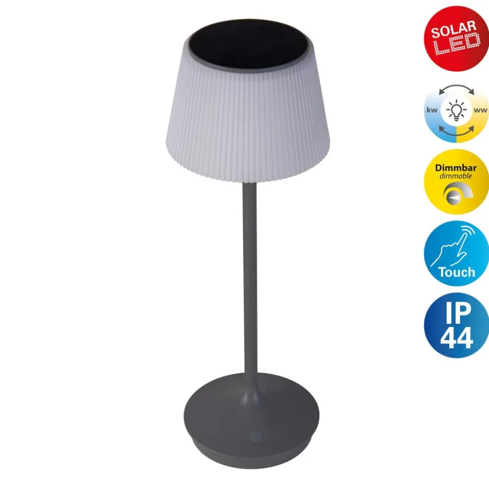 LED-solcelle-bordlampe Emmi CCT oppladbar, grå