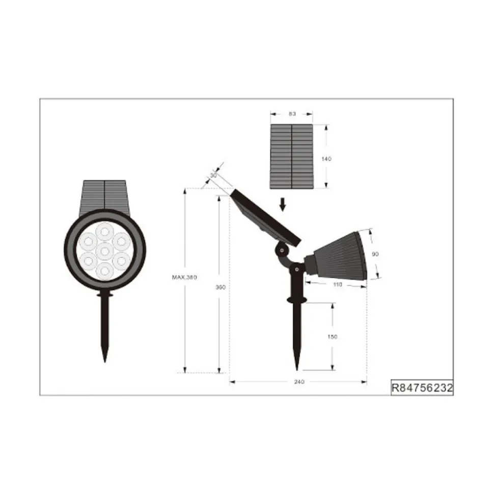LED-solcelledrevet spotlight Festival, svart matt, RGB, sensor