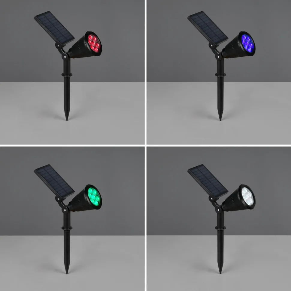 LED-solcelledrevet spotlight Festival, svart matt, RGB, sensor