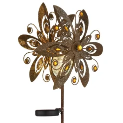 LED-solcellelampe 36578, jordspyd, rustbrun, metall, glass