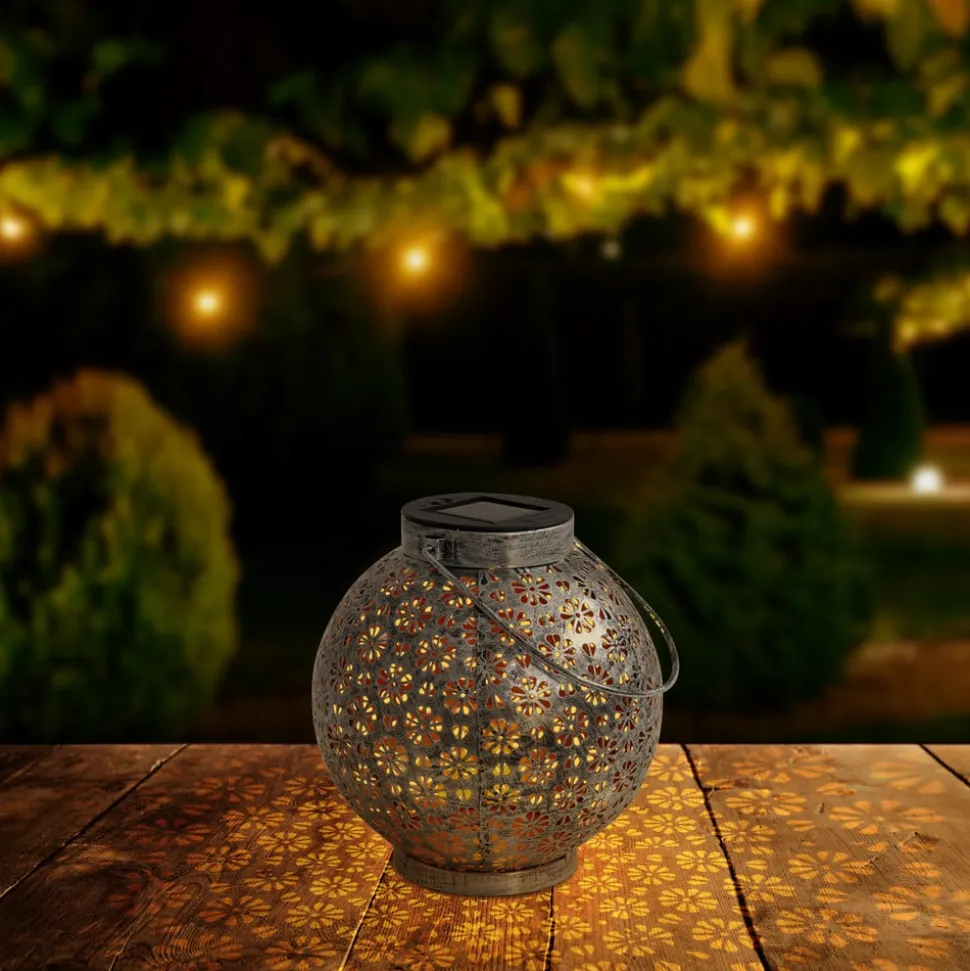 LED-solcellelampe 52854, sølv, metall, 20 cm, IP44, sett med 2 stk