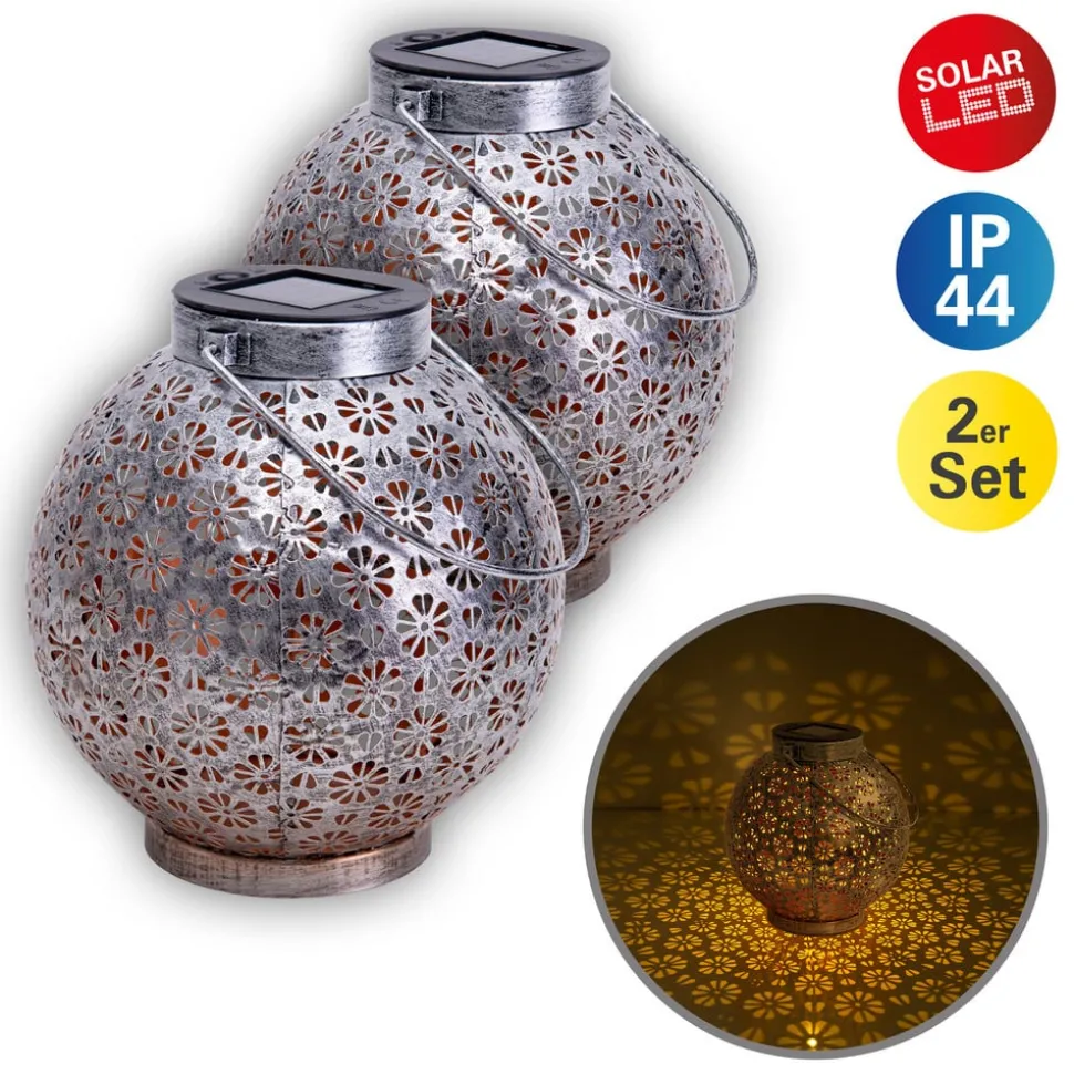 LED-solcellelampe 52854, sølv, metall, 20 cm, IP44, sett med 2 stk