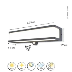 LED-solcellelampe Doblo med sensor, bredde 35 cm
