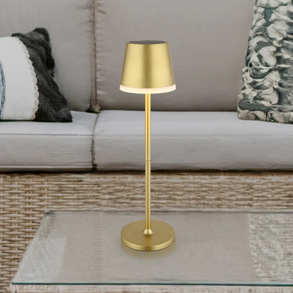 LED-solcellelampe, metall, gullfarget, høyde 41 cm, IP44