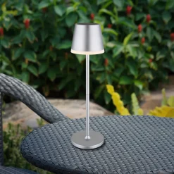 LED-solcellelampe, metall, sølvfarget, høyde 41 cm, IP44