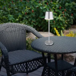 LED-solcellelampe, metall, sølvfarget, høyde 41 cm, IP44