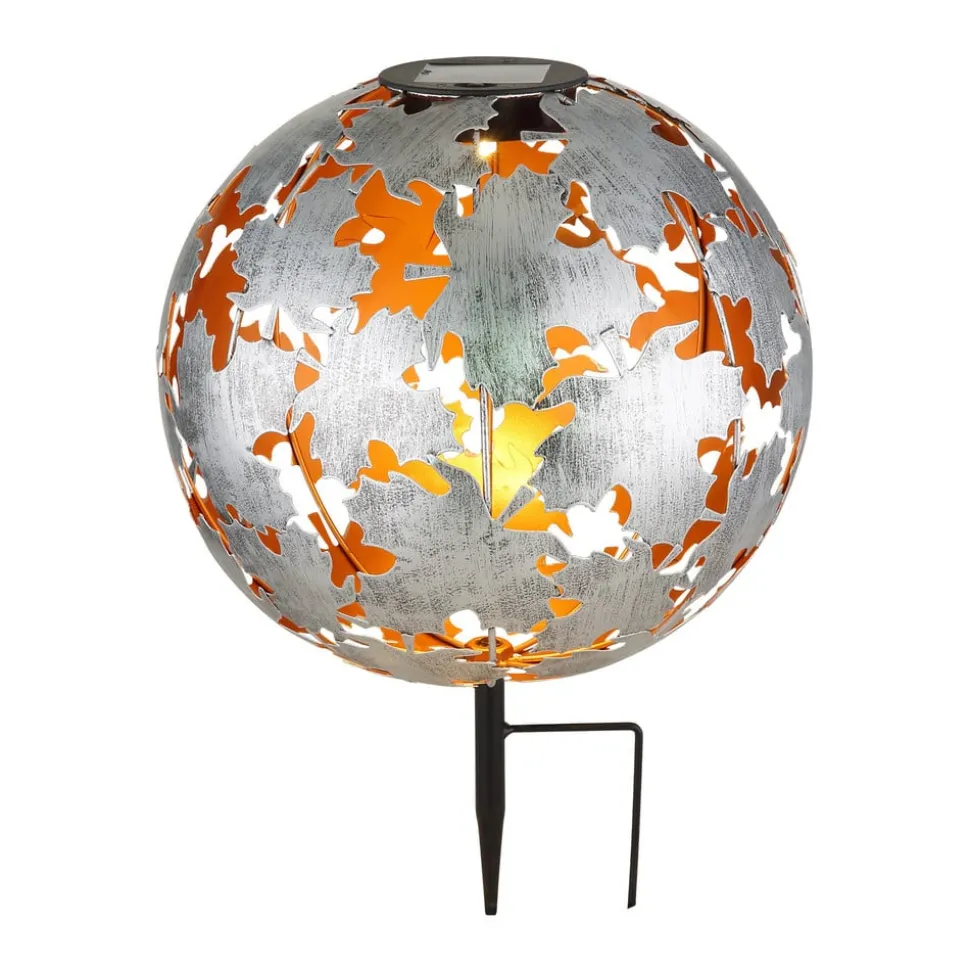 LED-solcellelampe 36749S globus Ø 27 cm, sølv, jordspyd