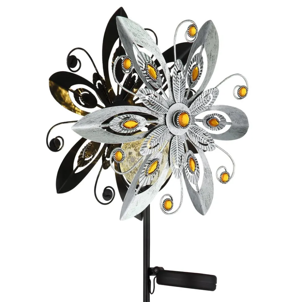 LED-solcellelampe 36578S, jordspyd, sølv/svart, metall