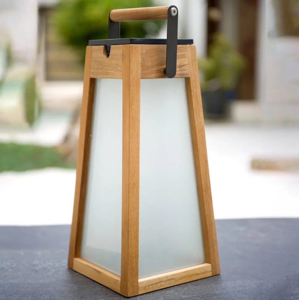 LED-solcellelykt Tecka, teak natur, 39 cm