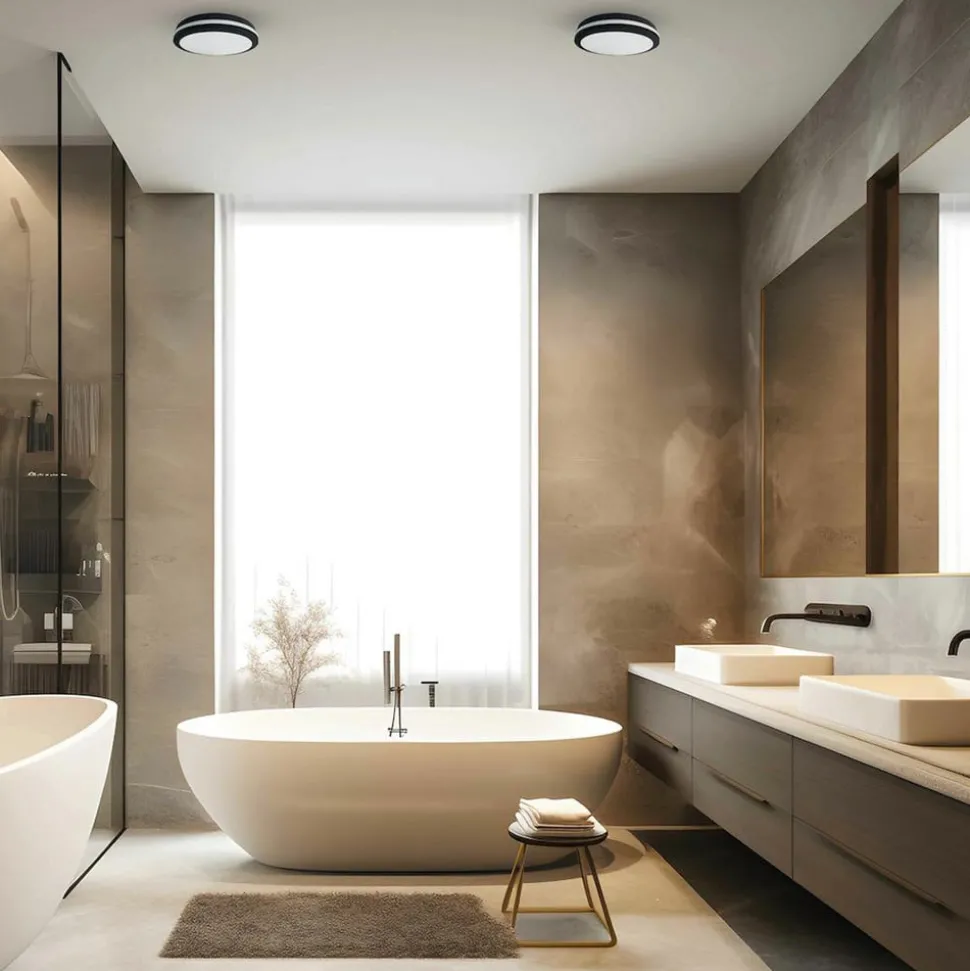 LED-taklampe Marlon, Ø 22 cm, svart, plast, IP54