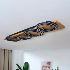 LED-taklampe Rifia, brun, 115 cm, 4 lyskilder, tre, dimbar