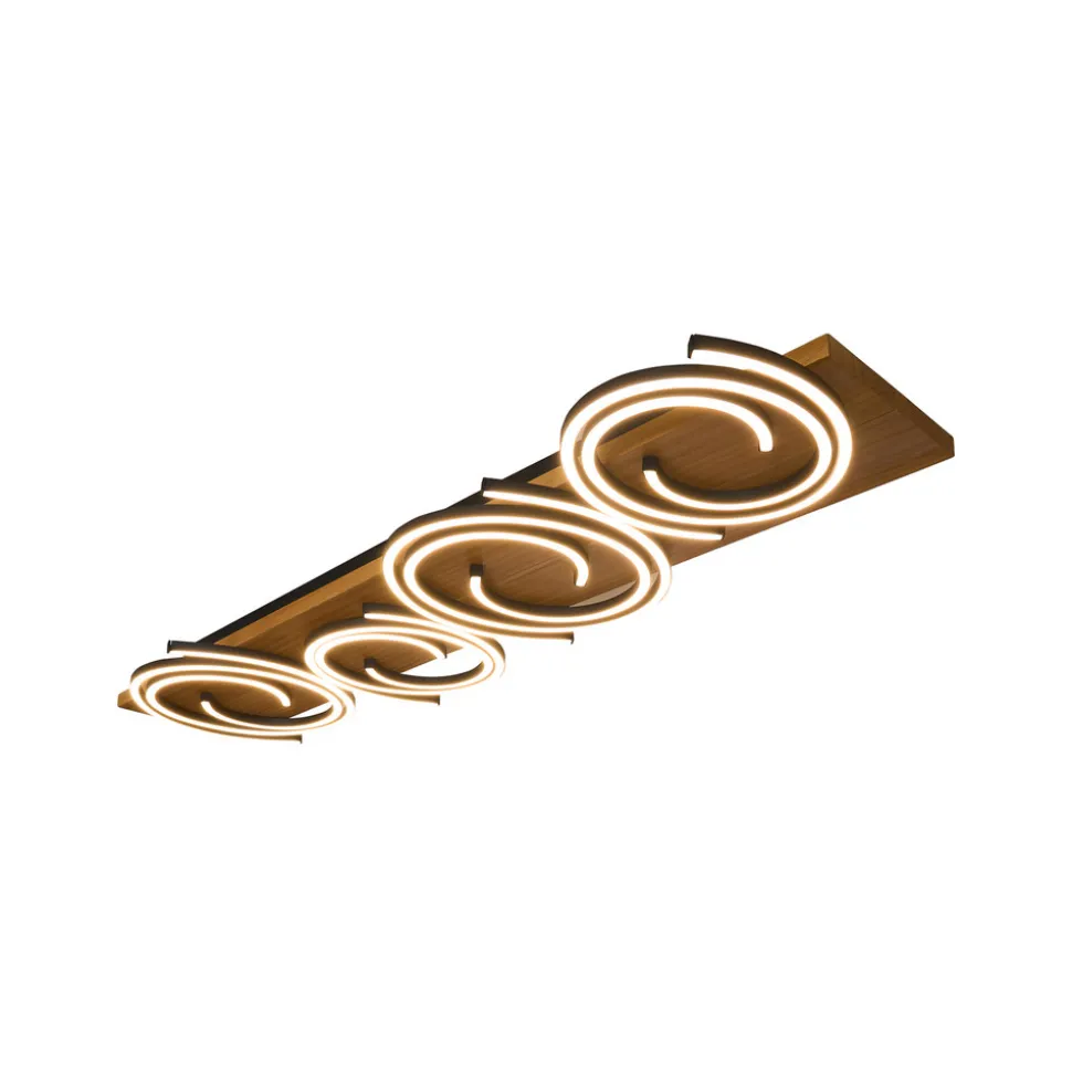 LED-taklampe Rifia, brun, 115 cm, 4 lyskilder, tre, dimbar