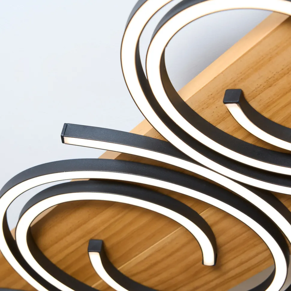 LED-taklampe Rifia, brun, 115 cm, 4 lyskilder, tre, dimbar